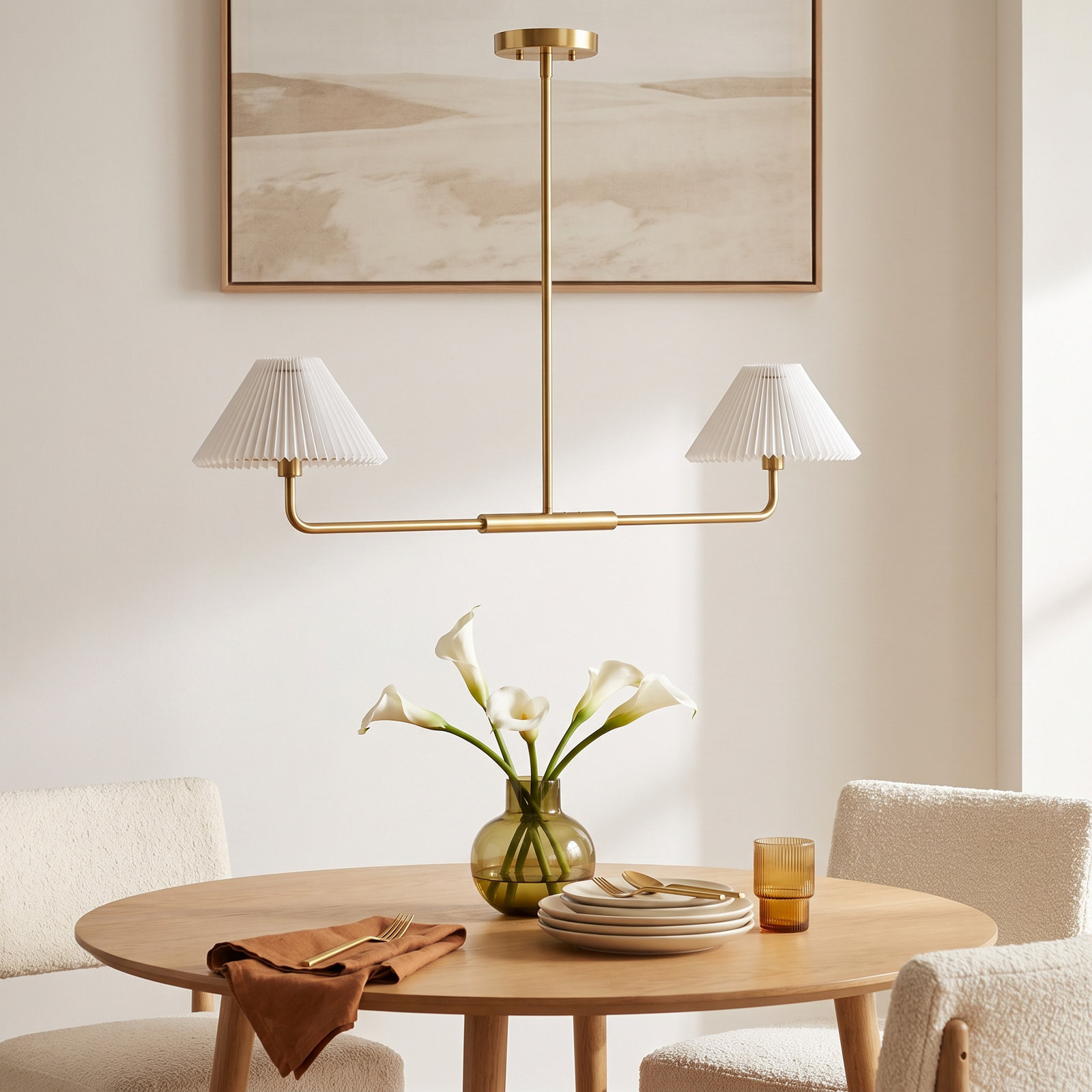 Pearson 2-Light Chandelier, Natural Brass