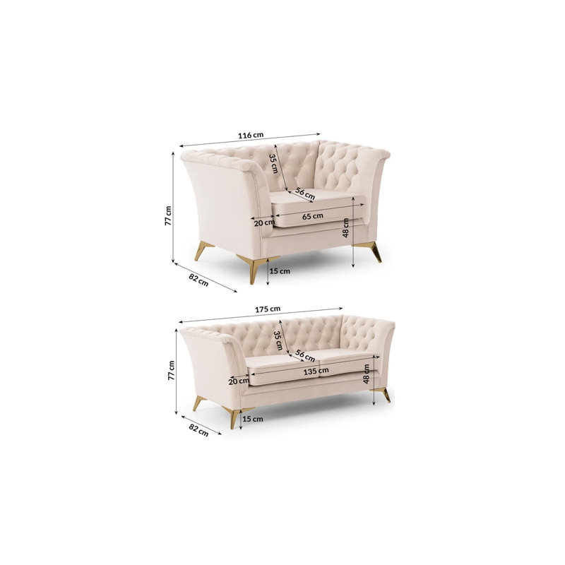 Whitby 2 - Piece Velvet Living Room Set, Gold, Beige