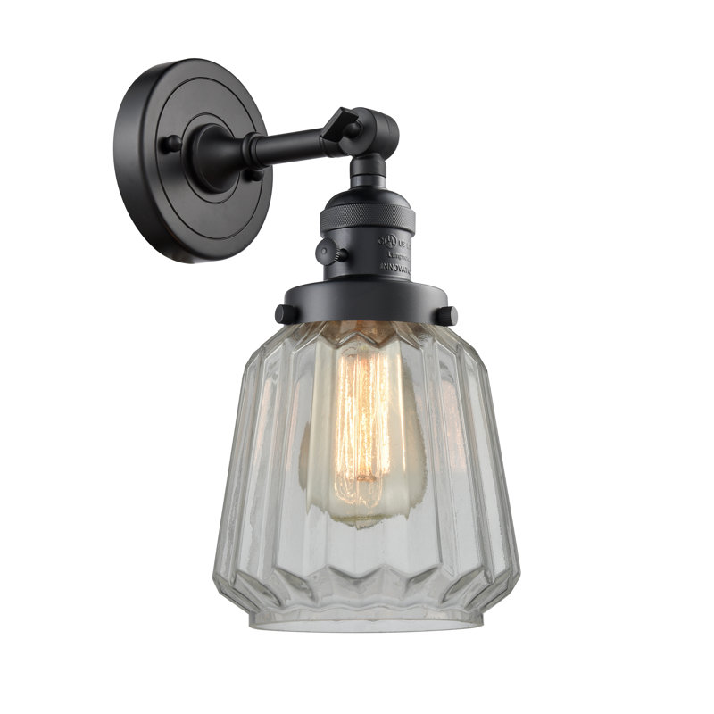 Vinson Armed Sconce, Clear, Incandescent, Matte Black