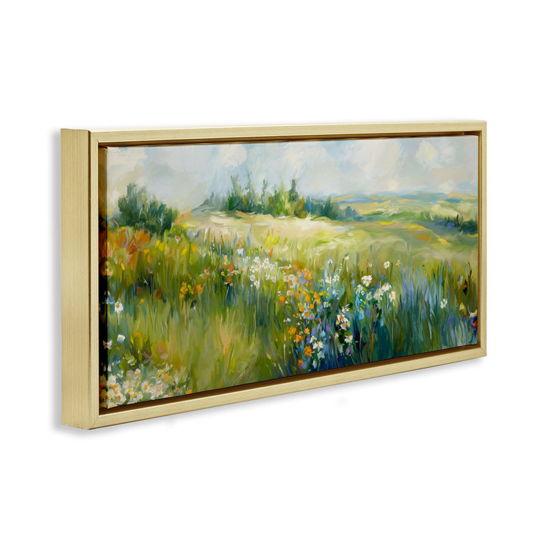 «Prairie Panorama Scene», art mural encadré par Ramona Murdock, H 11 po x l 25 po, Cadre flottant noir de jais