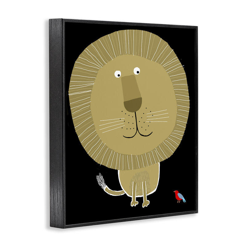 «Lion and Bird Friends», estampe numérique, design par Carla Daly, H 14 po x l 11 po, Giclée encadrée noir minuit