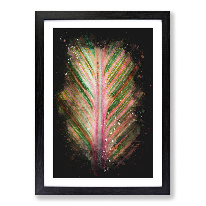 Leaf Stripes Paint Splash - Picture Frame Graphic Art, 33cm H x 24cm W x 2cm D, Black Framed