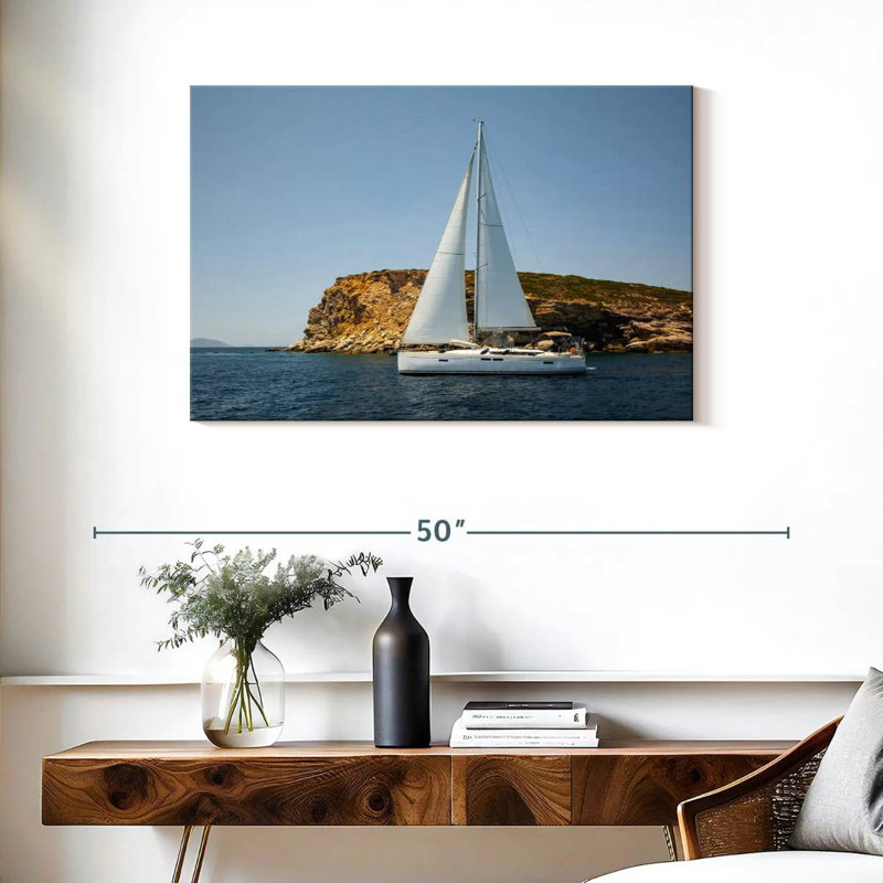 Mehar White Sailboat, 24" H x 36" W
