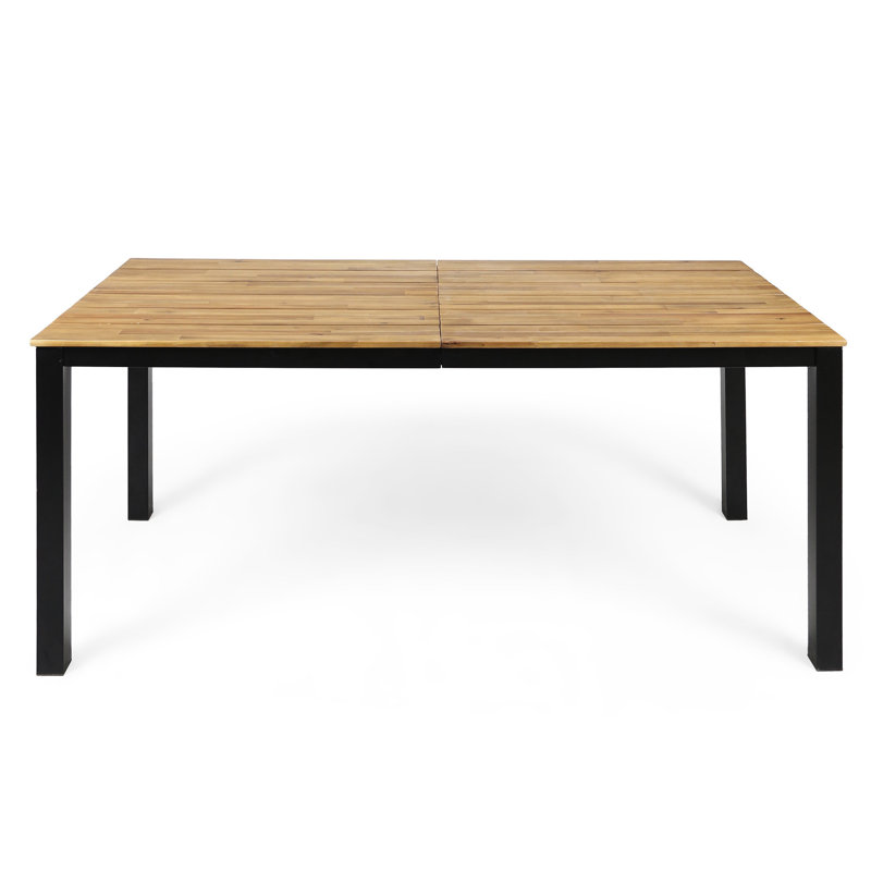 Table d'extérieur en bois avec pieds en fer robustes, base de console fabriquée à la main de H 34 po x P 34 po x l 69,77 po