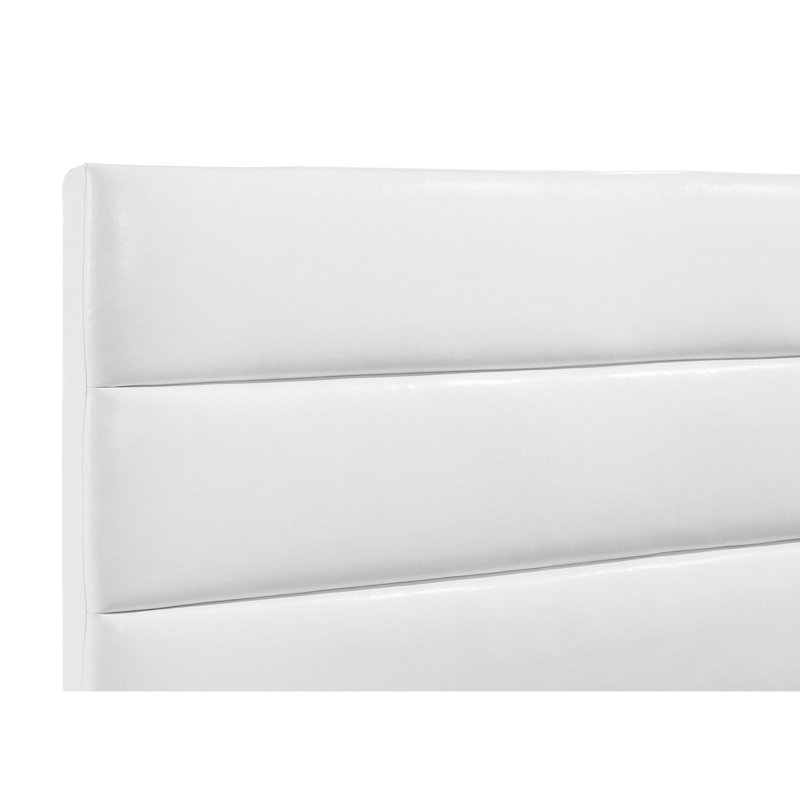 Moderne 4 chambres avec lit simple en similicuir blanc avec tête de lit à canal, rangement en bois d'ingénierie ultrabrillant, lit plateforme contemporain à tiroirs spacieux, commode, table de chevet et miroir