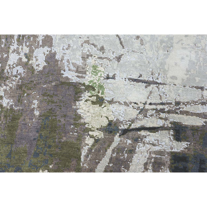 Handmade Silk and Wool Abstract Area Rug, Rectangle 8' x 10'