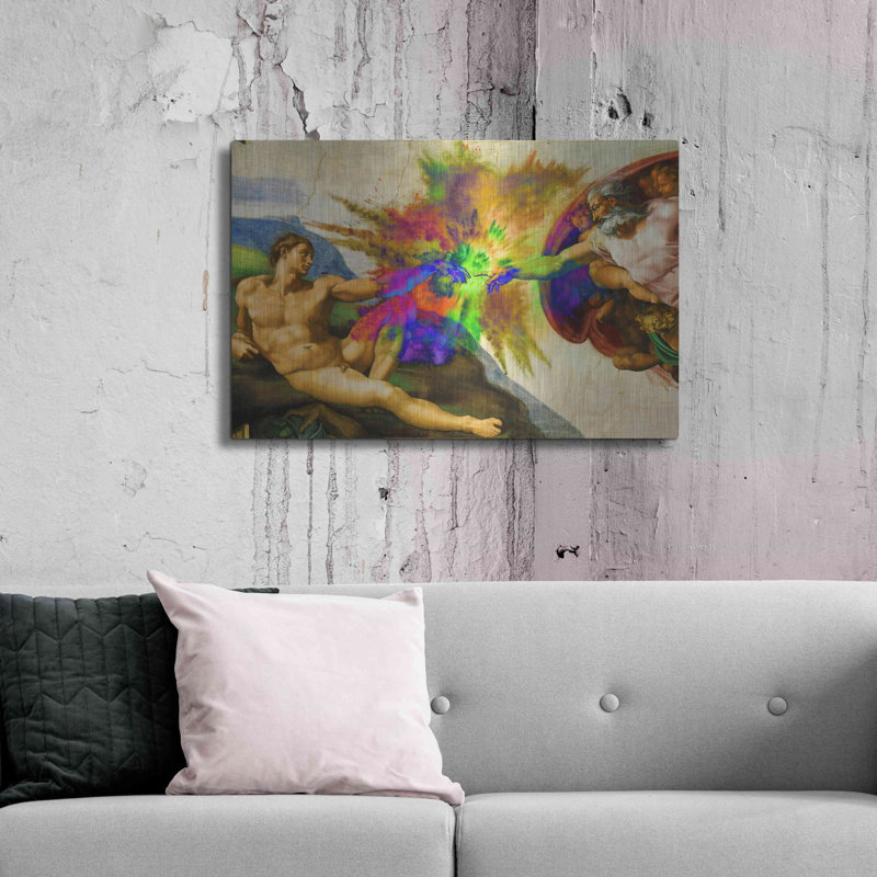 «Michelangelo - Creation of Adam Colorful I» par Portfolio, art mural en métal, H 24 po x l 36 po