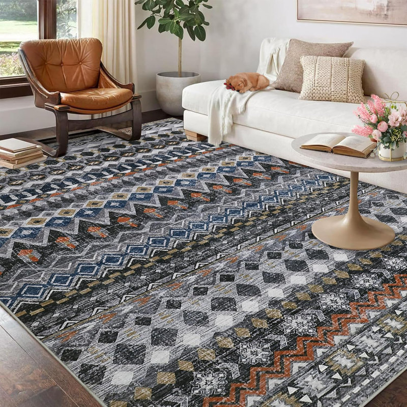 Tapis de couloir à motif géométrique vieilli 2 x 6, Rectangle 10 pi x 13 pi
