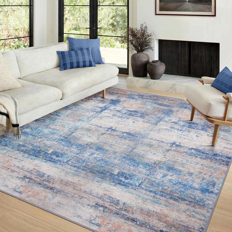 Abstract 4x6 Area Rug for Living Room Dining Room Entryway Blue, Blue