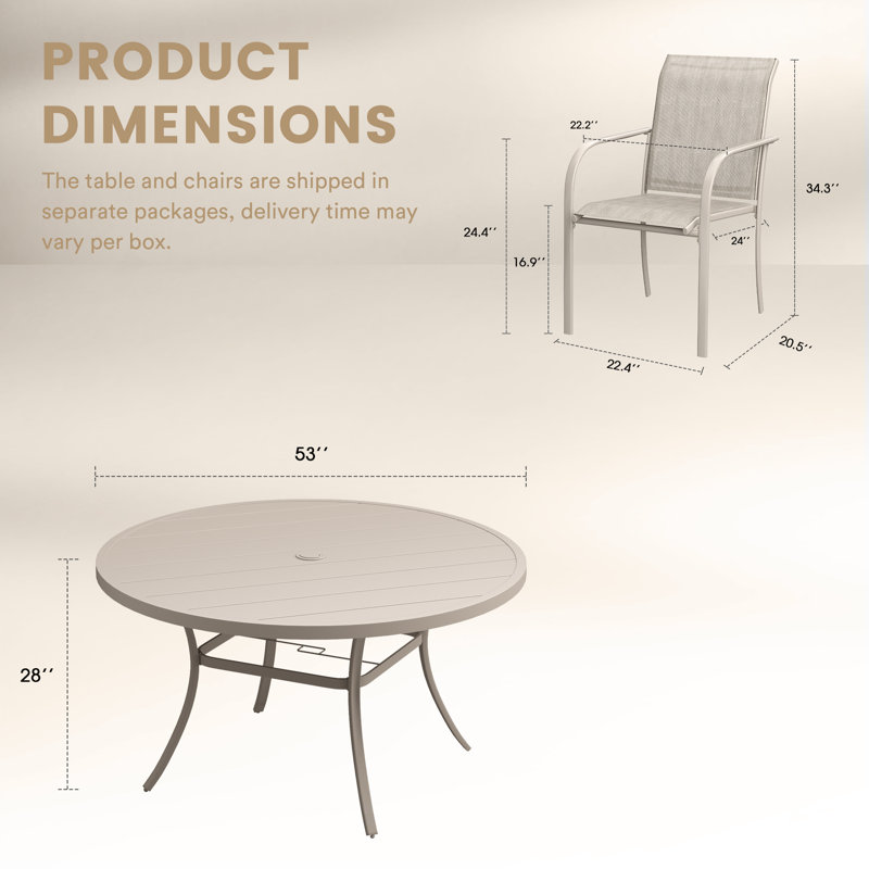 8-Person Outdoor Patio Dining Set With Stacking Armchair, Cream/Sand