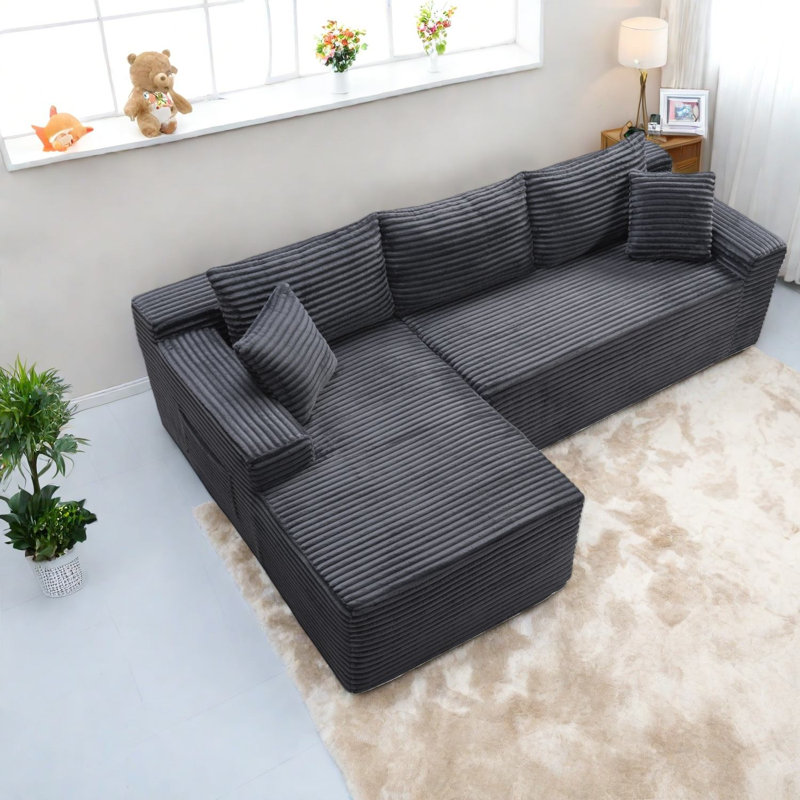 Compression Sectionals, Corduroy 94.5 Inch Modern L Shape Home Sofa