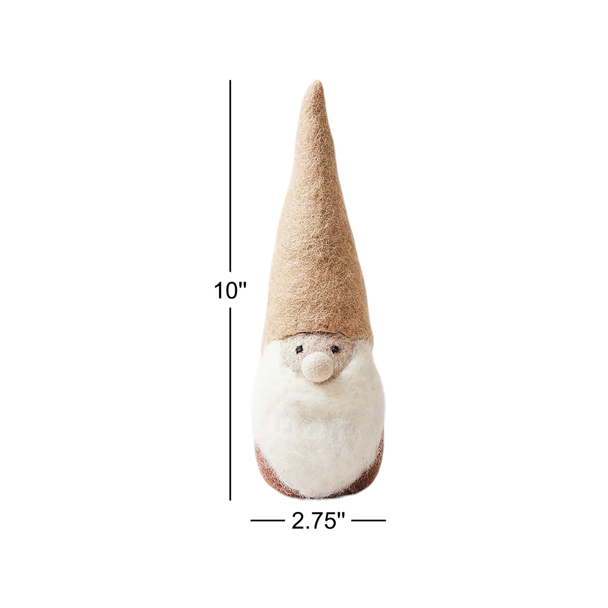 Felted Woodland Gnome, Natural/Mauve/White, Small: 10" H X 2.75" (diameter at base)