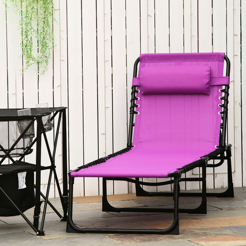 Purple Outdoor Lounge With Breathable Mesh, 4 - Position Reclining And Pillow For Poolside Relaxation Chair