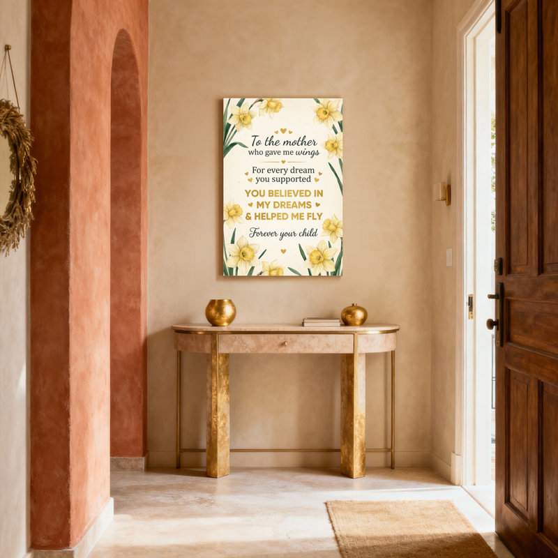 Tableau sur toile à motif de jonquilles pour la fête des Mères, idéal pour la décoration intérieure et comme cadeau.