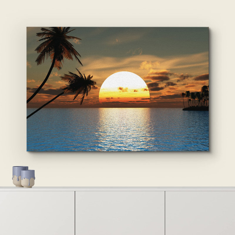 «Coastal Beach Tropical Sunset», Toile tendue, H 24 po x l 36 po