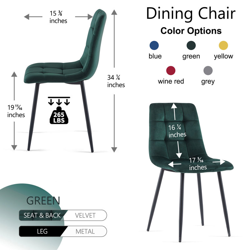Ensemble de chaises de salle à manger en velours de style Mid-Century moderne pour la cuisine et le salon, 4, Vert