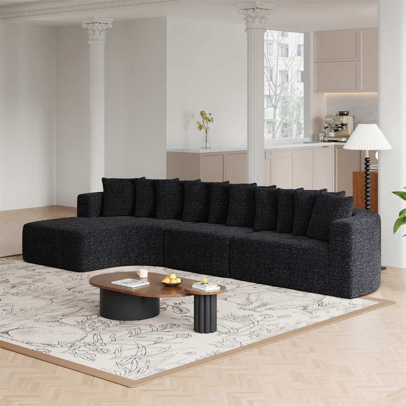 Ensemble de canapé modulaire en chenille de 131,1 pouces, Orienté à gauche (vu de face), Noir