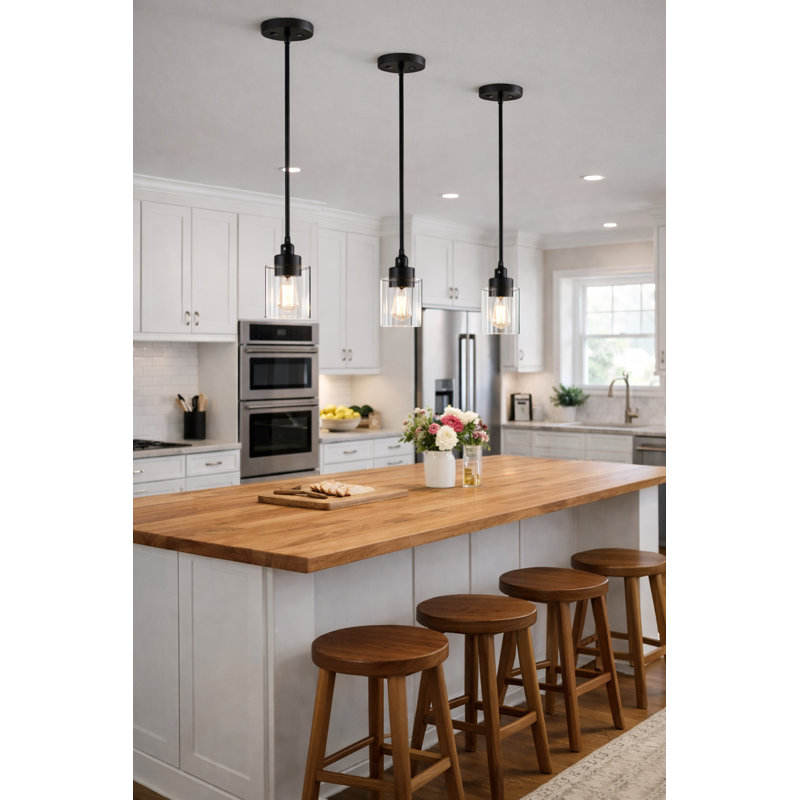 Luminaire suspendu cylindrique simple à 1 lumière Hibbard, Noir