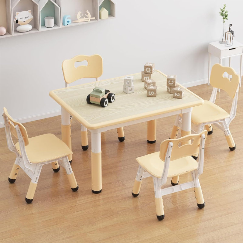 Ensemble de table et 4 chaises pour enfants, ensemble de table et de chaises pour tout-petits à hauteur réglable, Beige