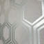 Rouleau de papier peint géométrique hexagonal gris cendré argent texturé métallique