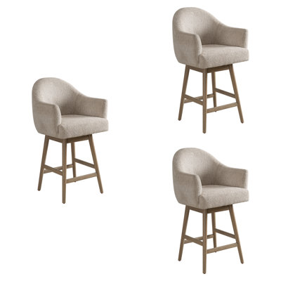 Dulaney Solid Wood Upholstered Counter Height Or Bar Height Swivel Barstool With Fabric Seat - Set Of 3