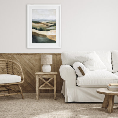 Tranquil Rolling Hills & Fields Framed Print Under Glass, design by Petal Prints Design