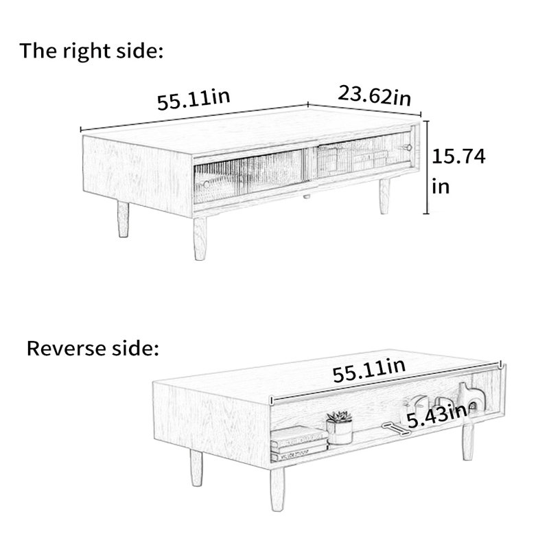 Table basse en bois massif de qualité bois d'hévéa, Blanc, H 15,74 po x L 55,11 po x l 23,62 po