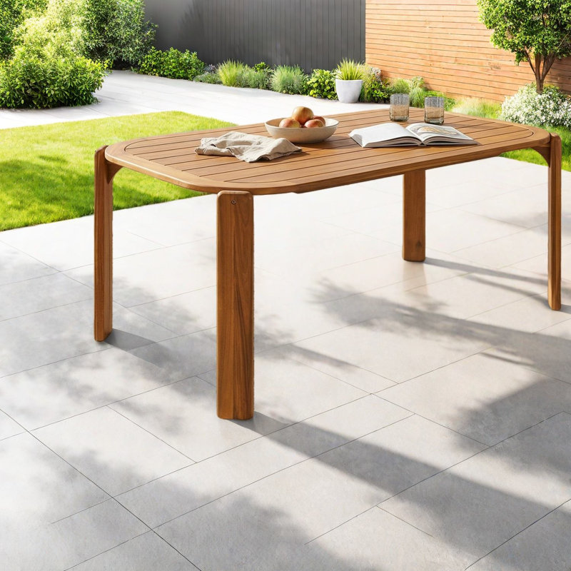 Tables de patio durables, 67 en bois d'acacia, repas d'extérieur moderne en lattes de teck
