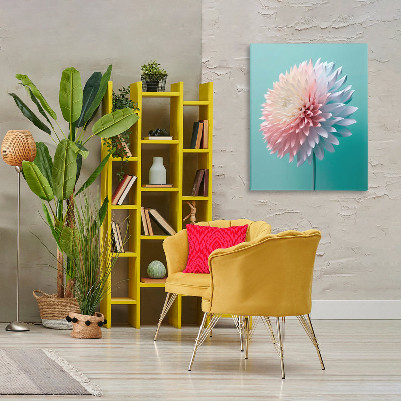 Art mural détaillé sur dahlia sur toile bleue par Incado, H 40 po x l 30 po