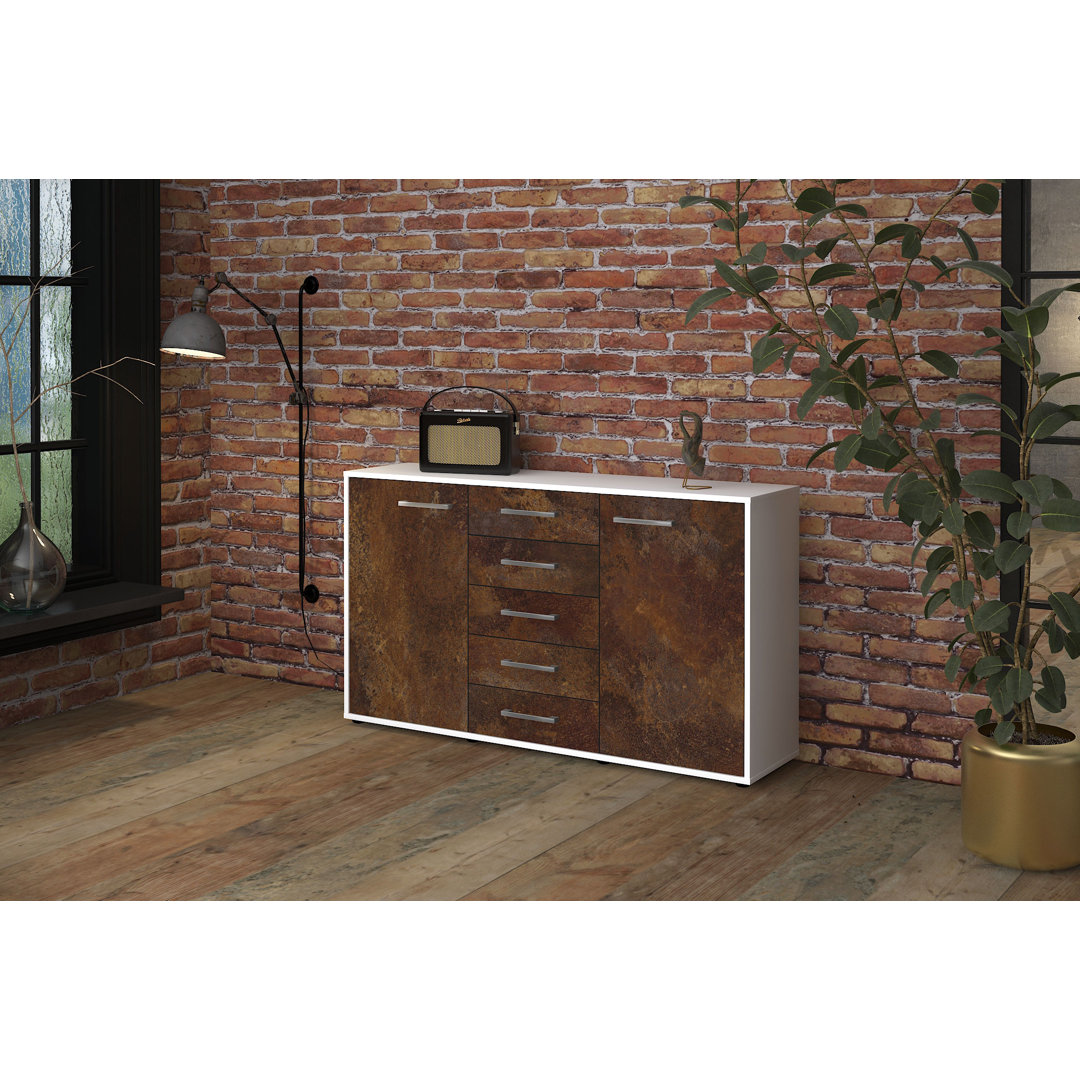 Sideboard Dorelly, Korpus Anthrazit, Front Lila (136x79x35 cm), inkl. Metallgriffe