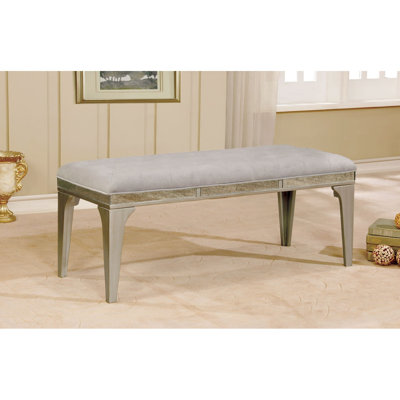 Transitionnel, banc de 1 pièce, coussin en flanelle, dossier de chaise à boutons, argent et gris, salle à manger, banc en bois massif