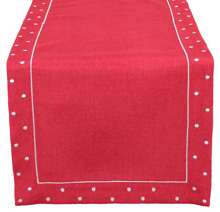 Breen Embroidered Easy Care Rectangular Table Runner, Red