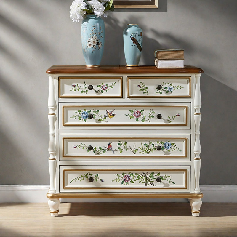 Commode décorative rétro en bois peint pastorale