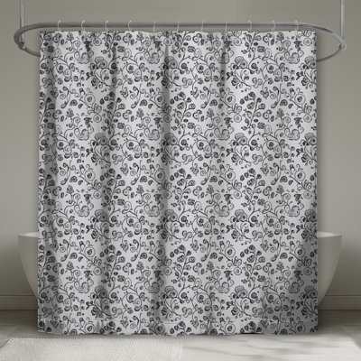 Rideaux de douche noirs et blancs à motif floral très longs
