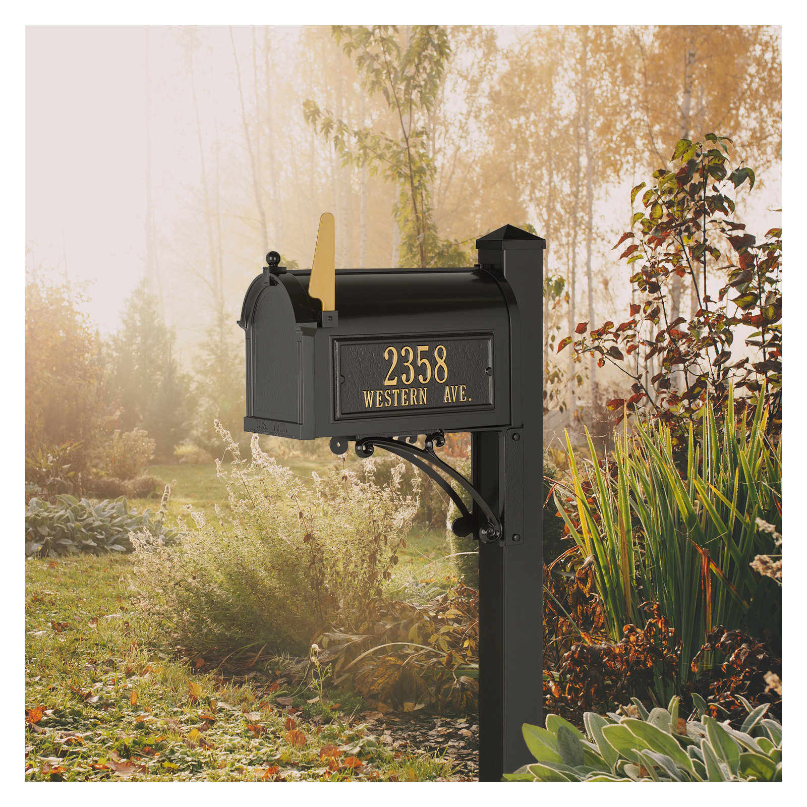 Superior Post Mounted Mailbox, Black, Yes