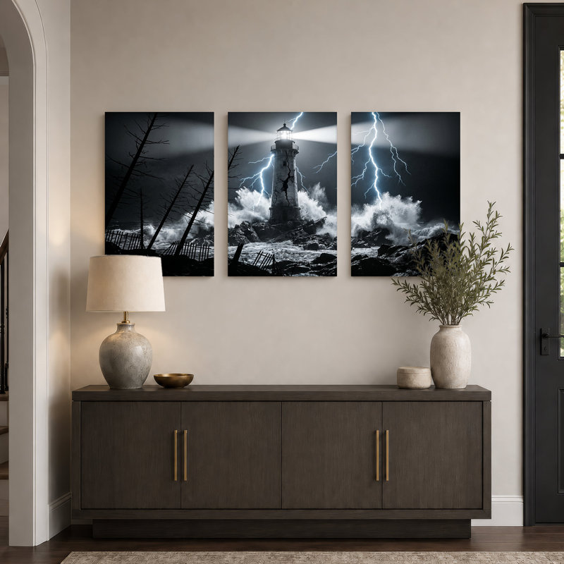 Art mural en toile noir et blanc avec 3 lumières d'Halloween, H 30 po x l 20 po x 3 pièces