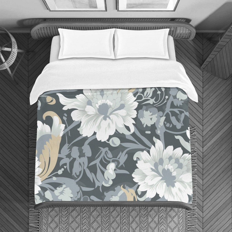 Machine Printed Duvet Cover, Twin Duvet Cover, Gray/White