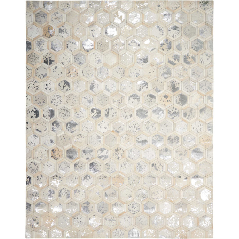 Tapis beige / argenté à motif géométrique Tonasket, Rectangle 5 pi 3 po x 7 pi 5 po