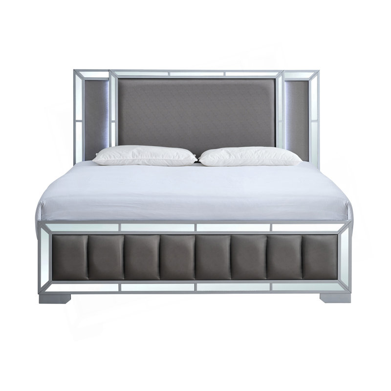 Grand lit Murry (matelas non inclus), argent