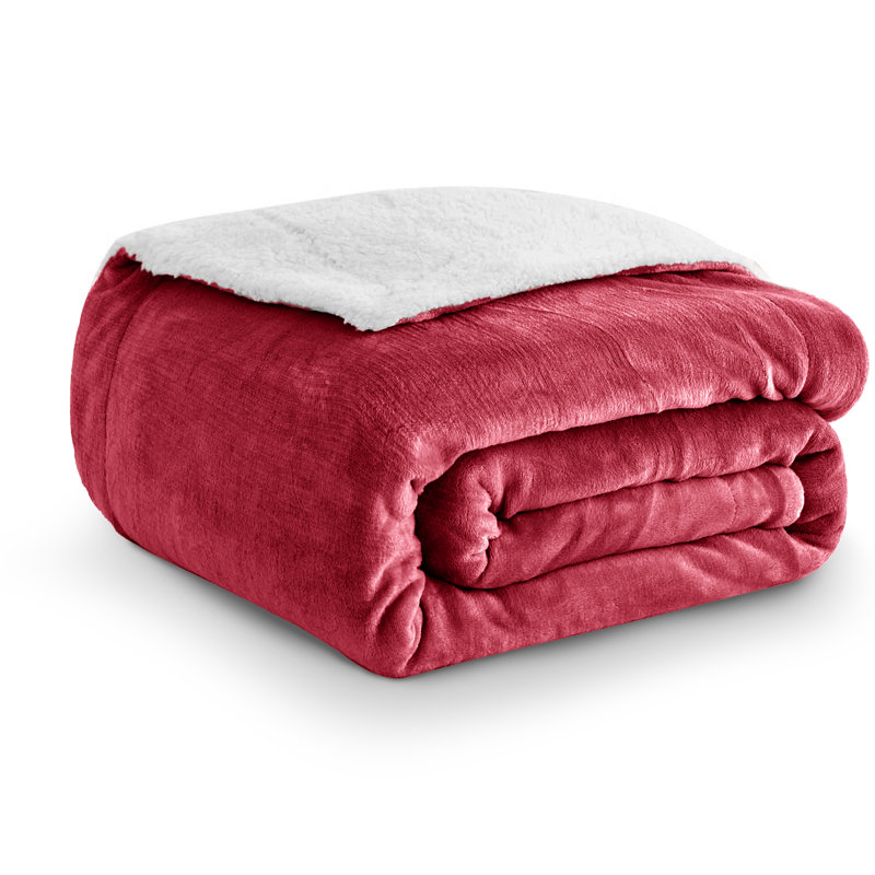 Soza Sherpa Fleece Dual Sided Fur Thick Reversible Blanket Throw, Burgundy, W150 x L200cm