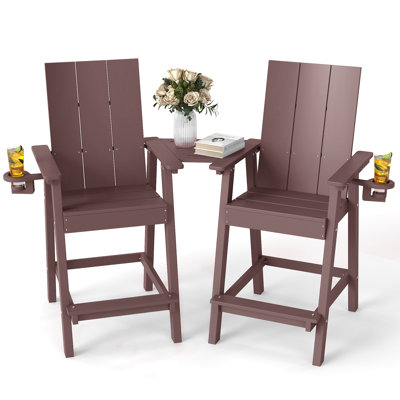 Chaises hautes Adirondack avec plateau de connexion Hdpe (ensemble de 2)