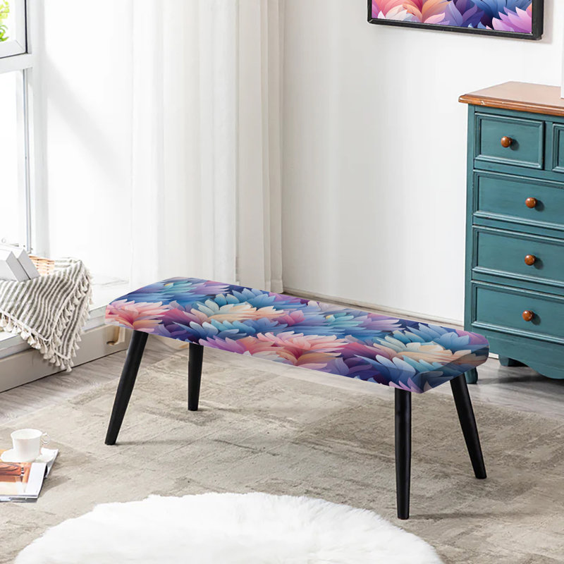 Motif de chevron bleu et rose avec fougères mystiques - banc noir rembourré floral