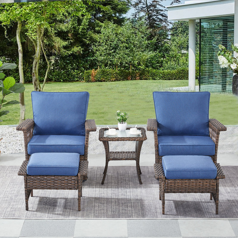 Ensemble de conversation d'extérieur pour 2 personnes avec coussins Malaree, Bleu