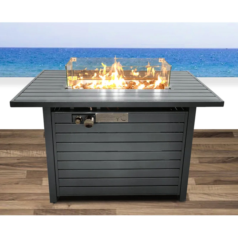 Table de foyer d'extérieur au propane 42 po x 25 po avec couvercle - construction en acier, chaleur, centre de détente en acier, alimenté, espace de loisirs