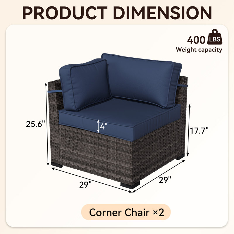 2-Person Outdoor Wicker Armchair with Cushions, Blue