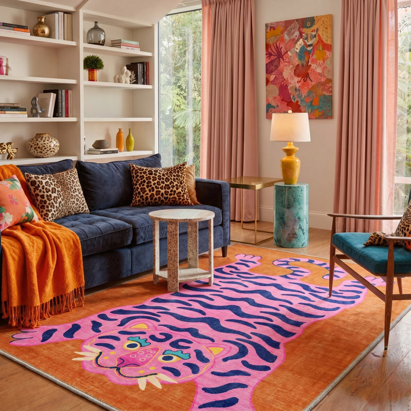 Tapis d'intérieur / rouge lavable à la machine Tigris, Rectangle 9 pi x 12 pi