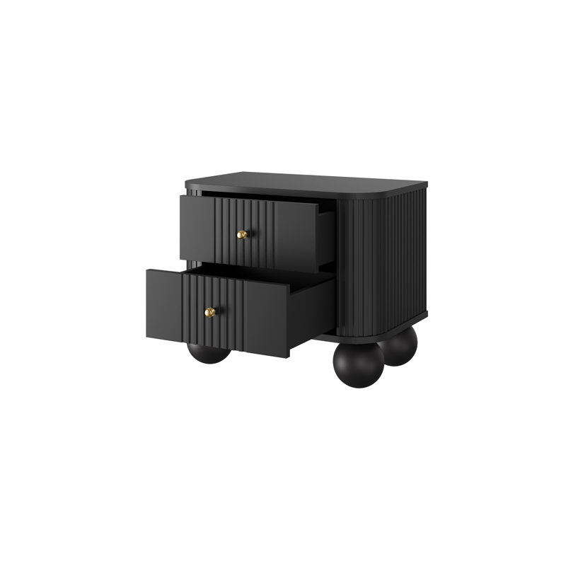 Dayzee 56cm W Manufactured Wood Bedside Table, Black/Gold, Black, Black