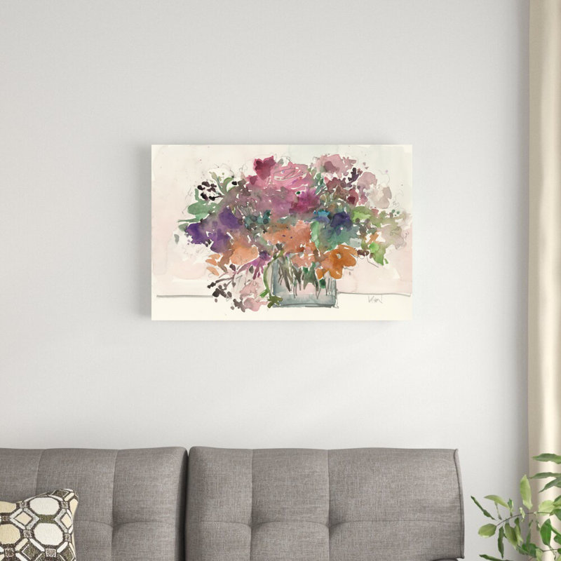 «Mix Flowers II» par Samuel Dixon - peinture sur toile tendue, H 20 po x l 30 po