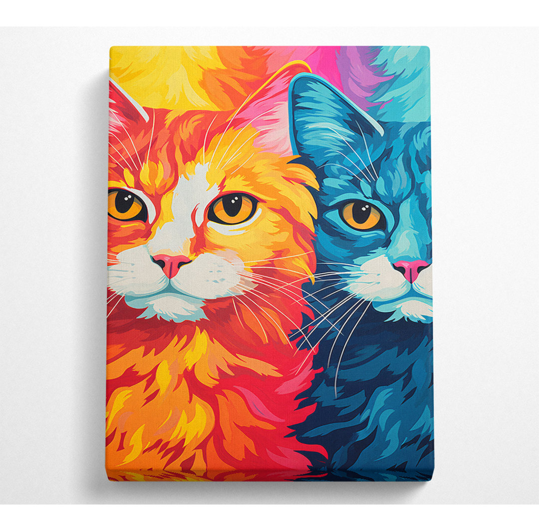 Orange und blaue Katze - Kunstdrucke auf Leinwand