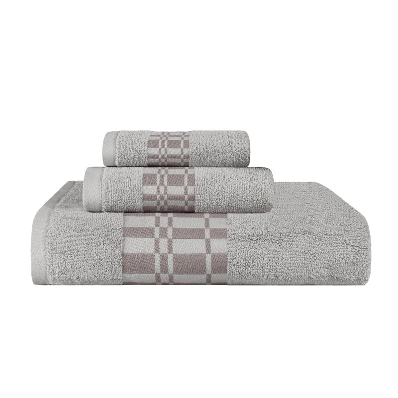 Davis Larissa Cotton Medium Weight Geometric Border 3 PC Assorted Towel Set, Chrome
